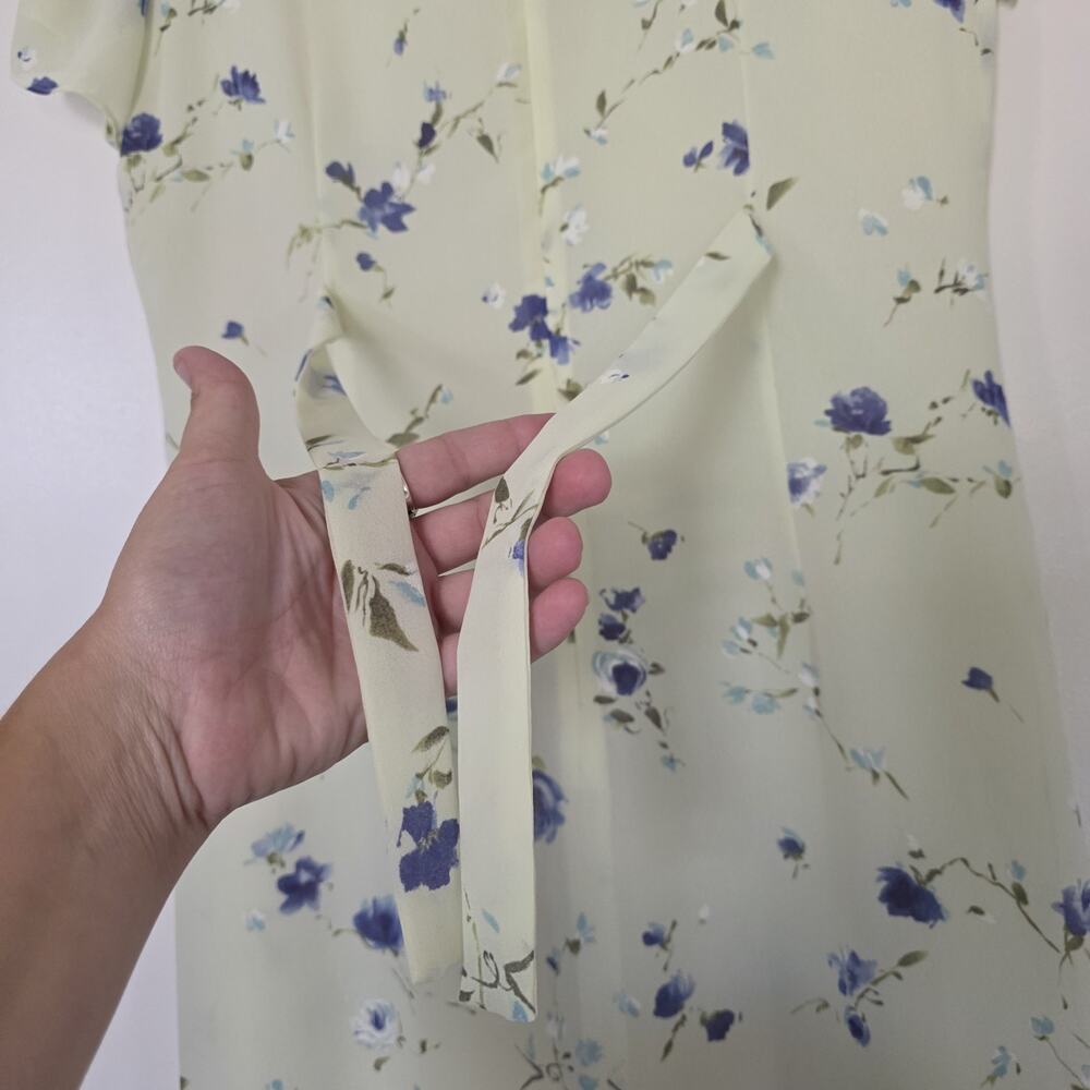Vintage Floral Pleated Midi Dress Womens 10 Cottagecore Green Purple 90s Teacher - Picture 5 of 9
